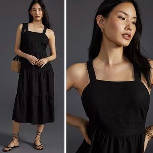 Anthropologie Cloth & Stone Cross-Back Linen Midi Dress in Black